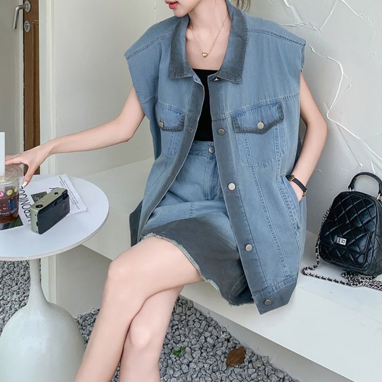 デニムセットアップ オーバーサイズデニムベストスカートセット