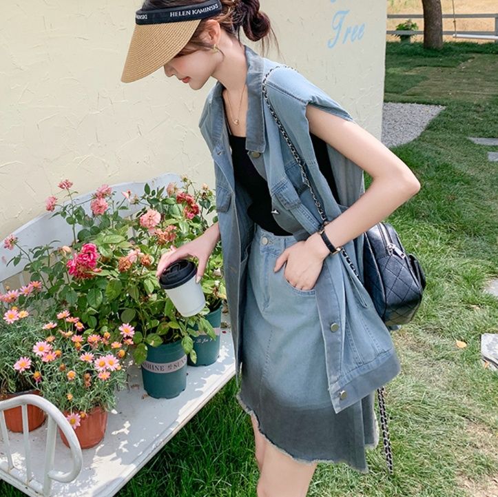 デニムセットアップ オーバーサイズデニムベストスカートセット
