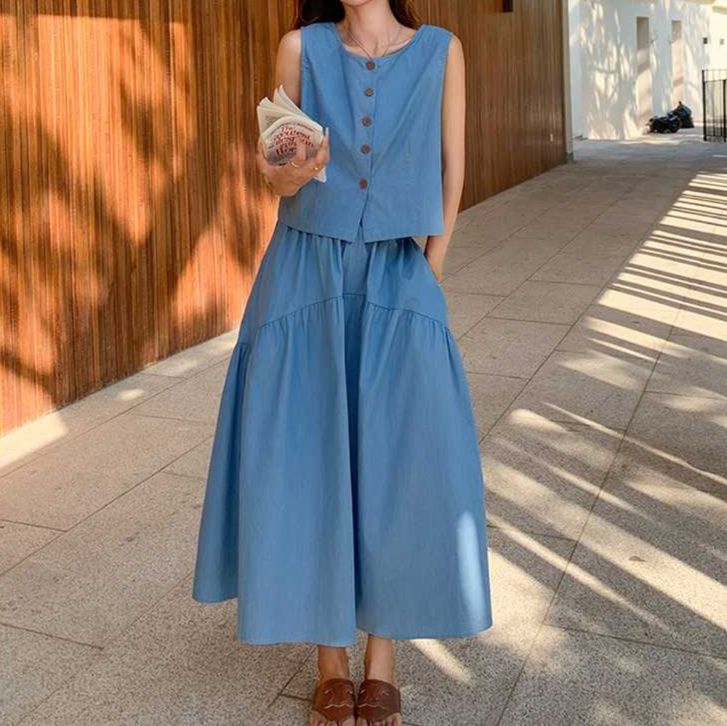 デニムセットアップ 涼やかノースリーブデニムセット