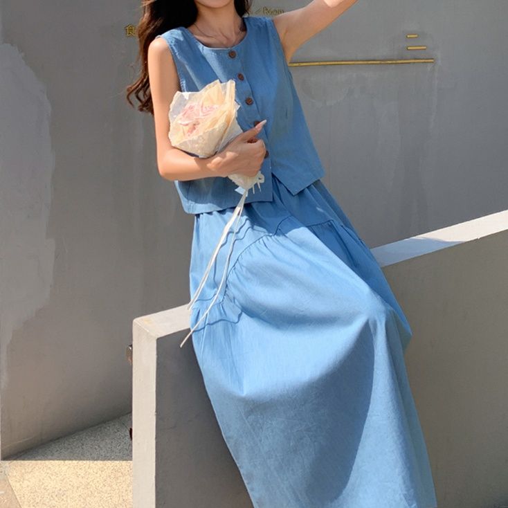 デニムセットアップ 涼やかノースリーブデニムセット