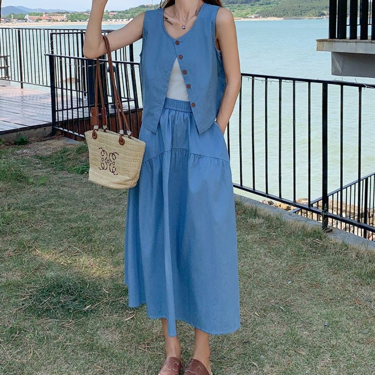 デニムセットアップ 涼やかノースリーブデニムセット