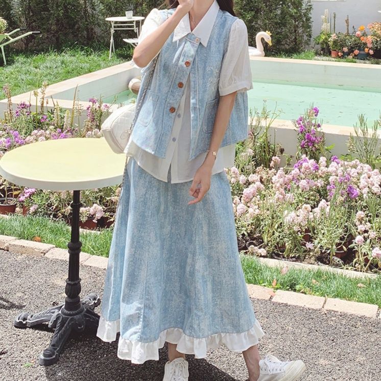 デニムセットアップ 爽やか裾フリルデニムセット