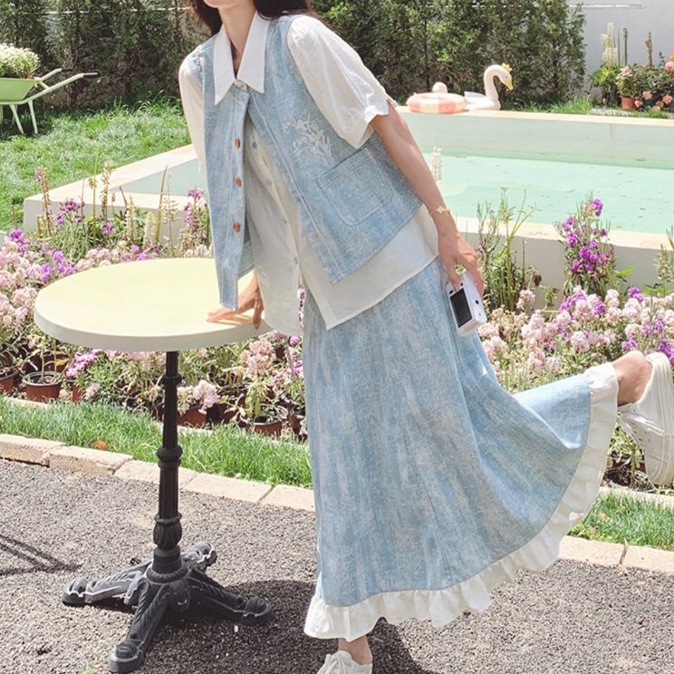 デニムセットアップ 爽やか裾フリルデニムセット