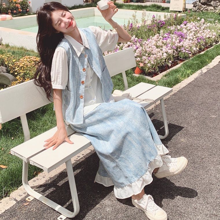 デニムセットアップ 爽やか裾フリルデニムセット