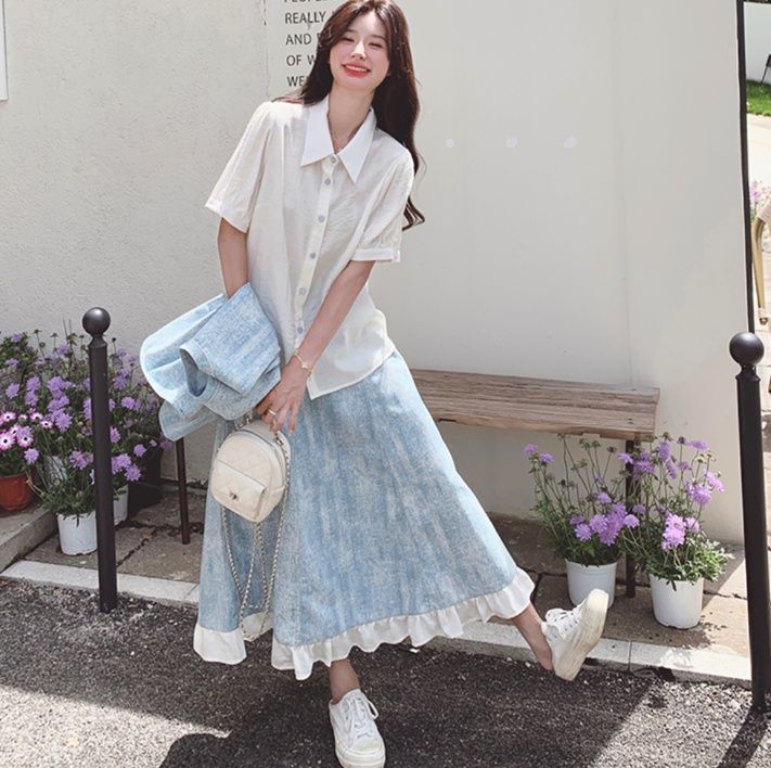 デニムセットアップ 爽やか裾フリルデニムセット