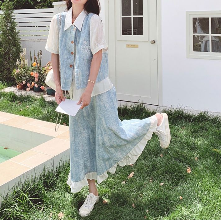 デニムセットアップ 爽やか裾フリルデニムセット
