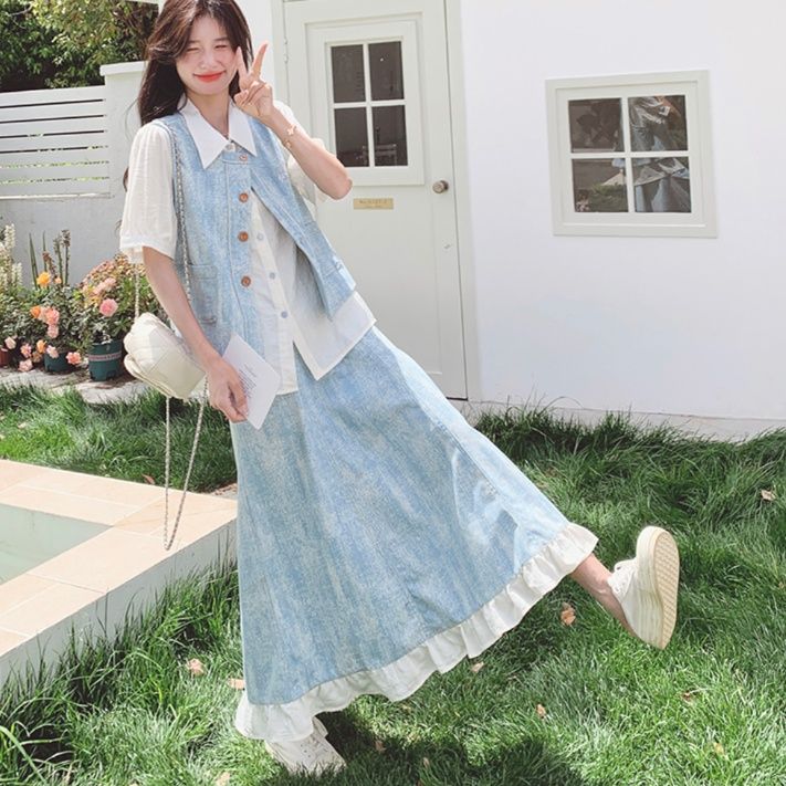 デニムセットアップ 爽やか裾フリルデニムセット