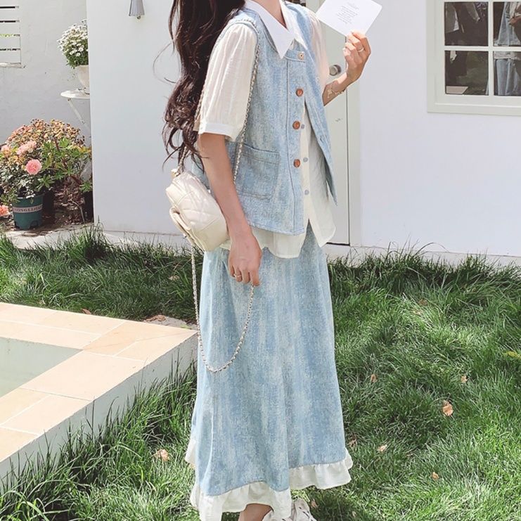 デニムセットアップ 爽やか裾フリルデニムセット