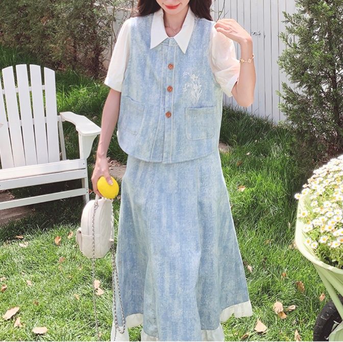 デニムセットアップ 爽やか裾フリルデニムセット