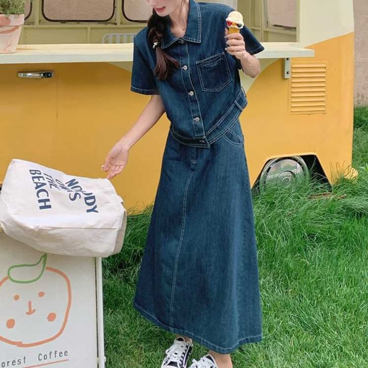 デニムセットアップ 半袖ゆったりデニムセットアップ