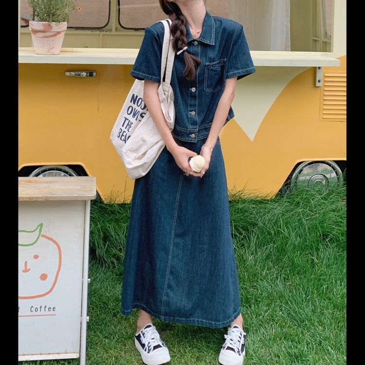 デニムセットアップ 半袖ゆったりデニムセットアップ