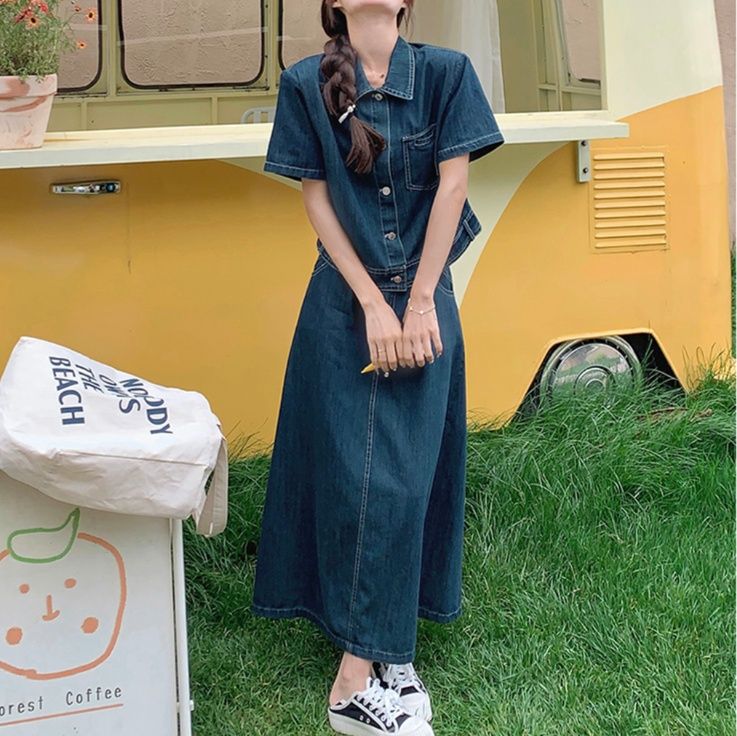 デニムセットアップ 半袖ゆったりデニムセットアップ