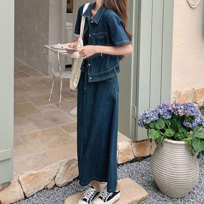 デニムセットアップ 半袖ゆったりデニムセットアップ