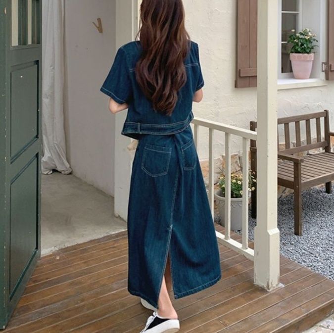 デニムセットアップ 半袖ゆったりデニムセットアップ