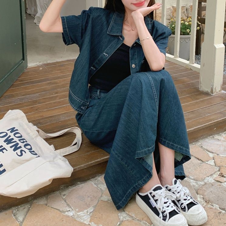 デニムセットアップ 半袖ゆったりデニムセットアップ