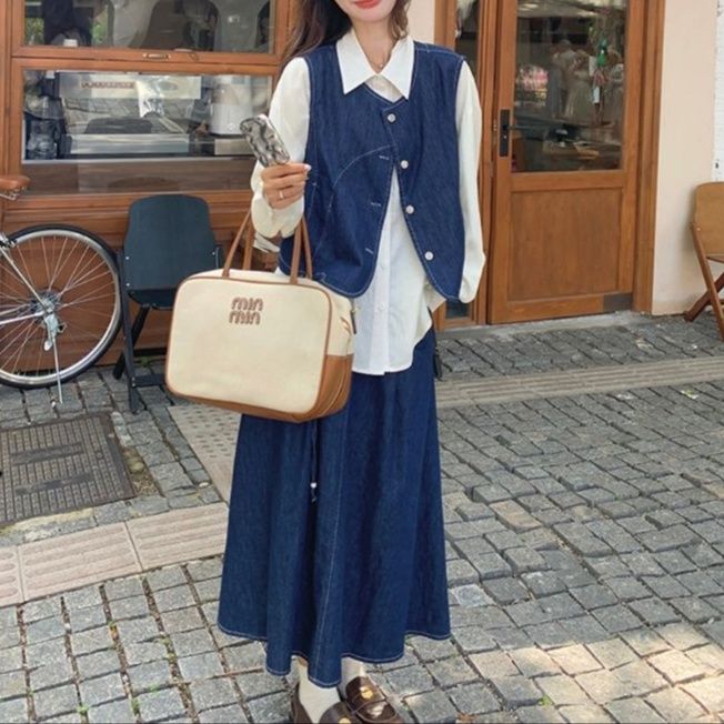 デニムセットアップ レトロベスト&ロングスカート