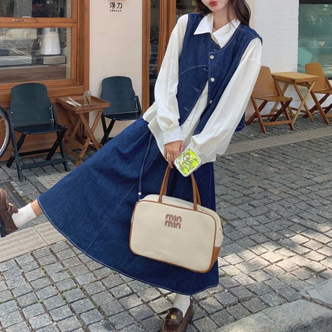 デニムセットアップ レトロベスト&ロングスカート