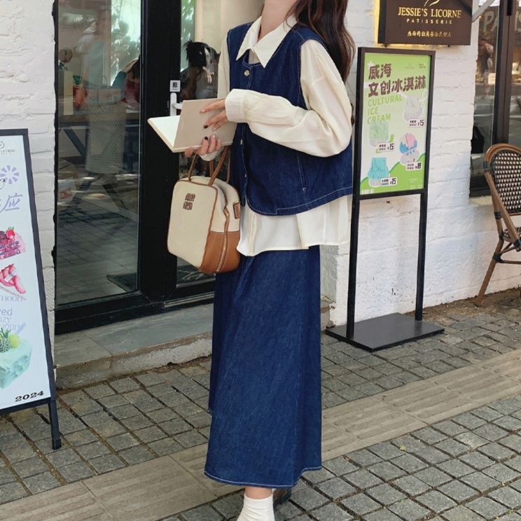 デニムセットアップ レトロベスト&ロングスカート