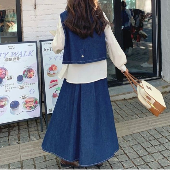 デニムセットアップ レトロベスト&ロングスカート