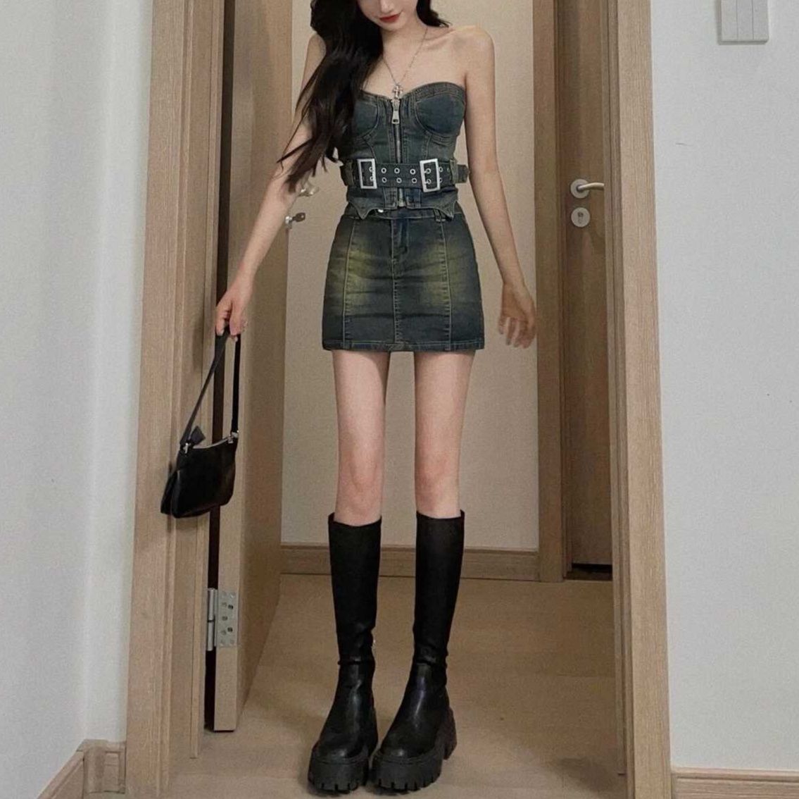 デニムセットアップ ハードベルト付きビスチェセット