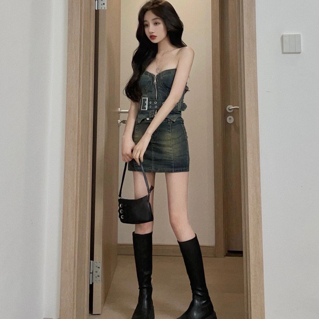 デニムセットアップ ハードベルト付きビスチェセット