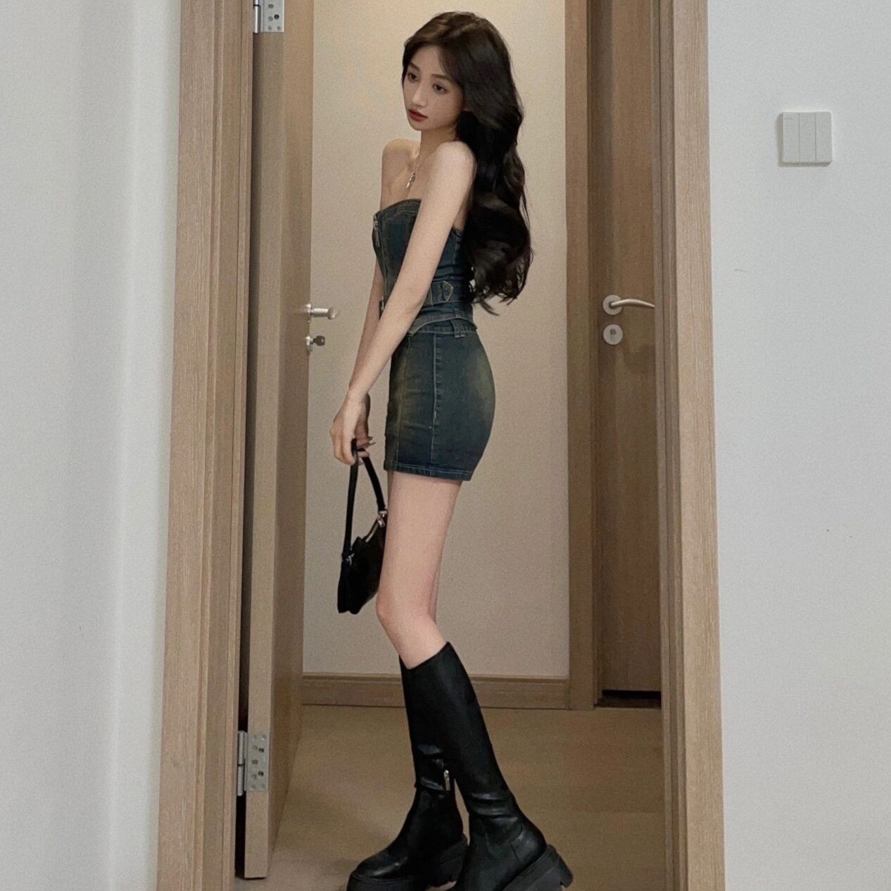 デニムセットアップ ハードベルト付きビスチェセット