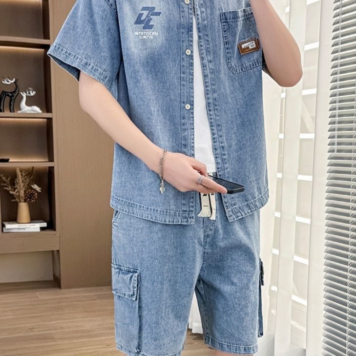 デニムセットアップ 半袖ワークカジュアル上下セット