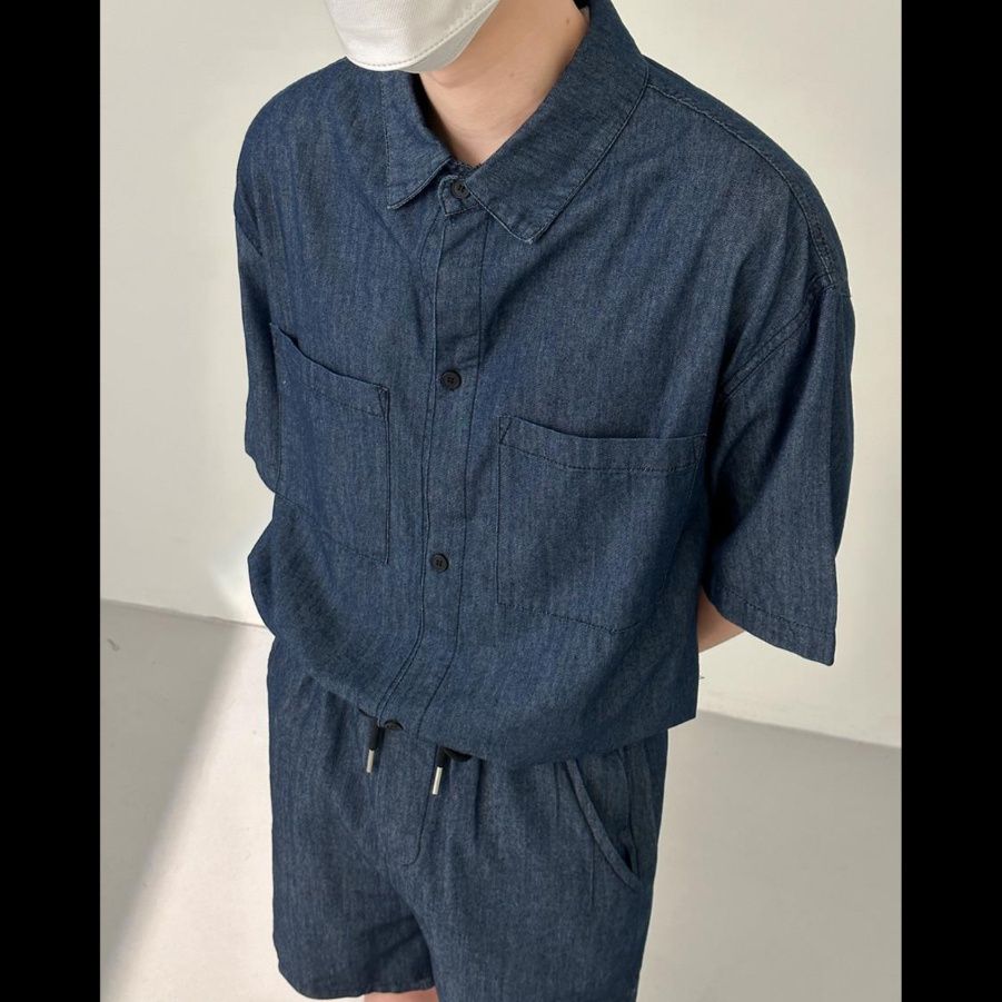 デニムセットアップ ゆったり半袖デニムセットアップ