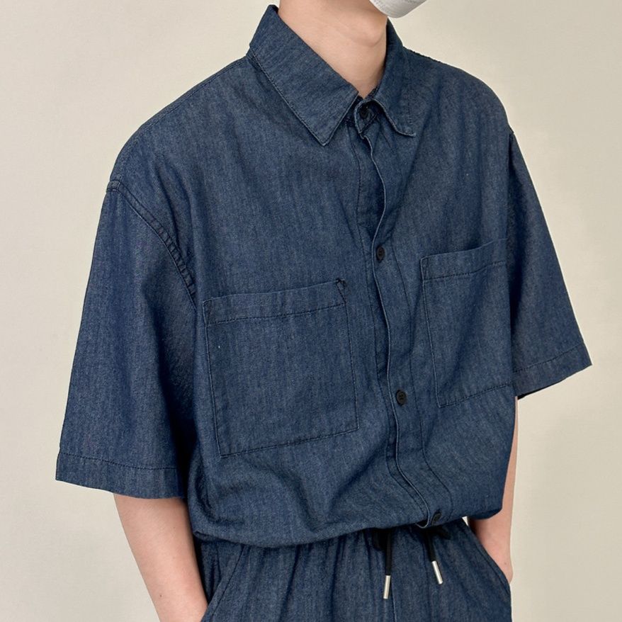 デニムセットアップ ゆったり半袖デニムセットアップ