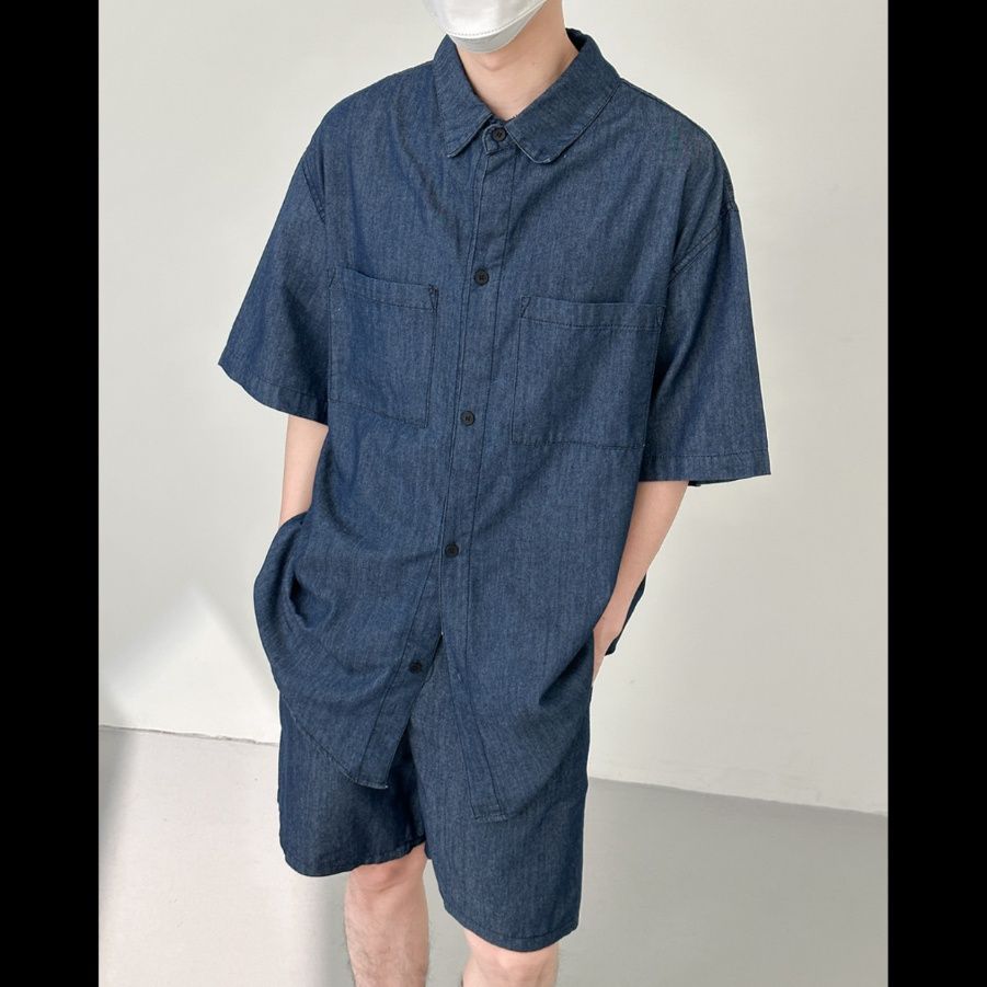 デニムセットアップ ゆったり半袖デニムセットアップ