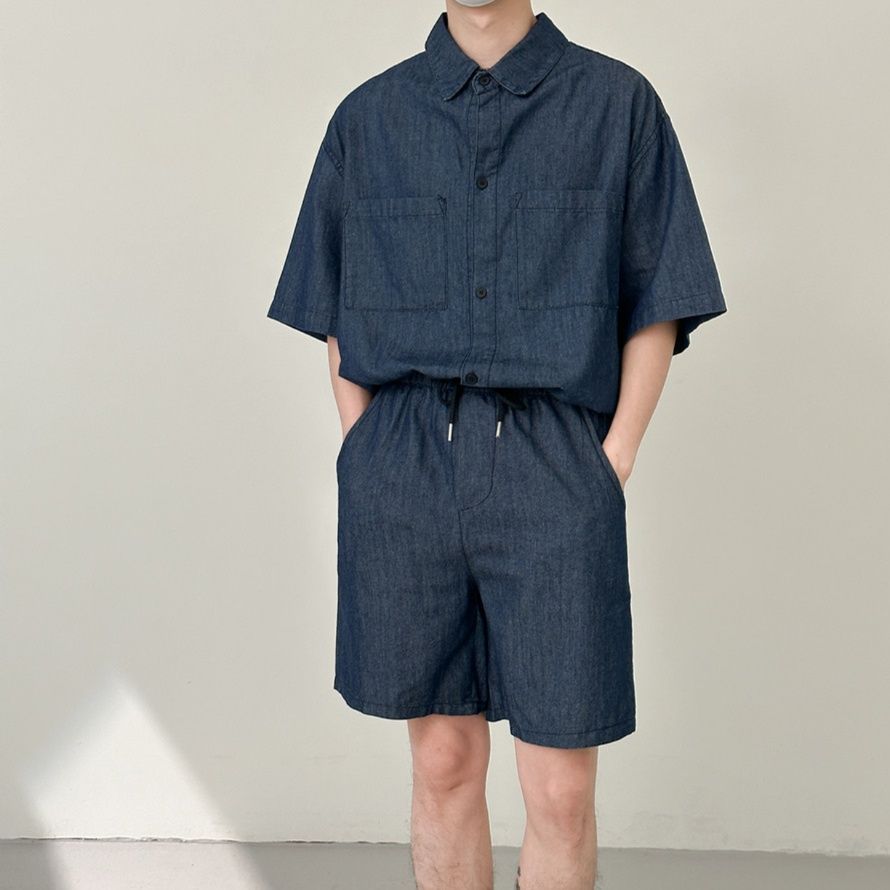 デニムセットアップ ゆったり半袖デニムセットアップ