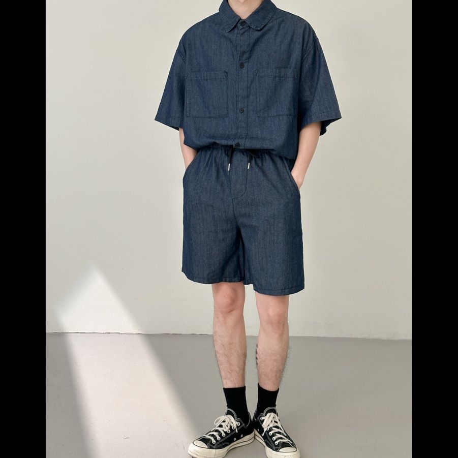 デニムセットアップ ゆったり半袖デニムセットアップ