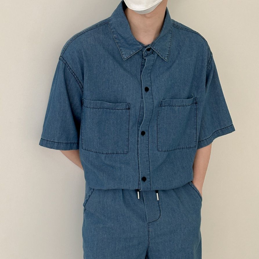 デニムセットアップ ゆったり半袖デニムセットアップ