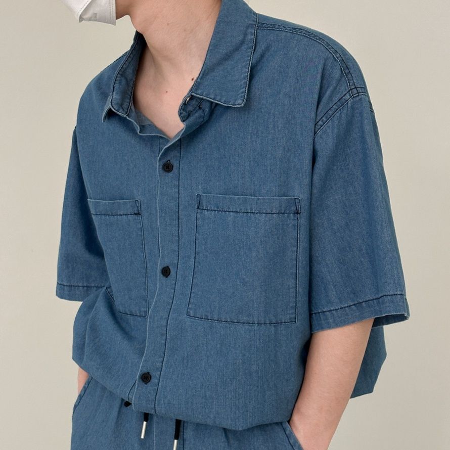 デニムセットアップ ゆったり半袖デニムセットアップ