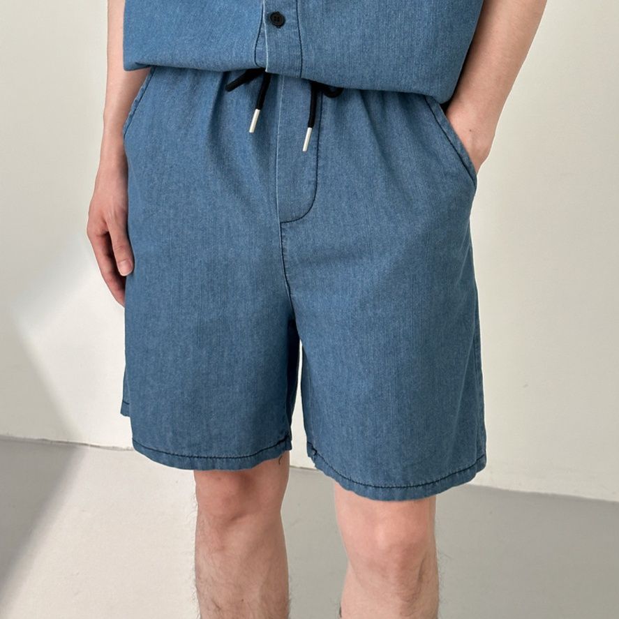 デニムセットアップ ゆったり半袖デニムセットアップ