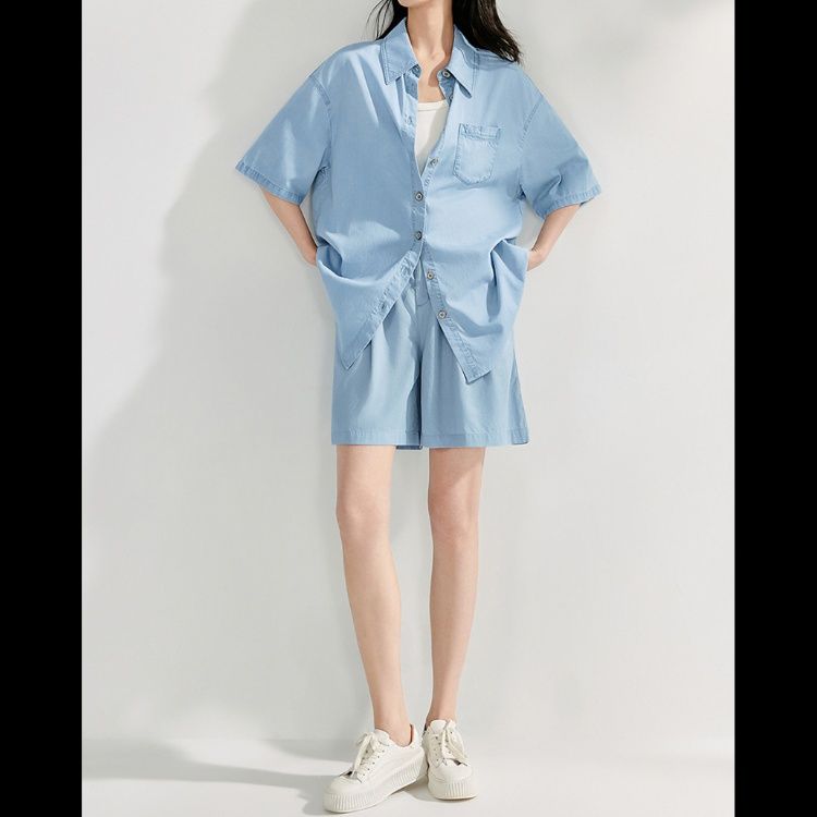 デニムセットアップ 涼やか五分袖デニムセットアップ