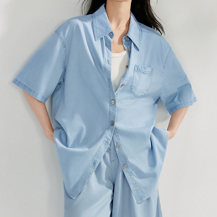 デニムセットアップ 涼やか五分袖デニムセットアップ