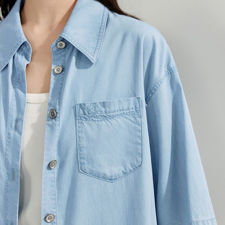 デニムセットアップ 涼やか五分袖デニムセットアップ