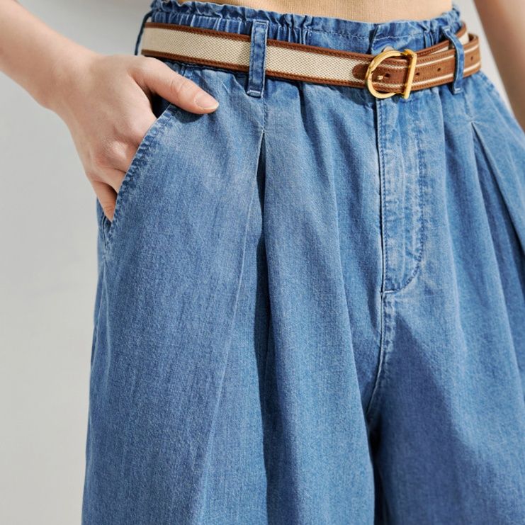 デニムセットアップ 涼やか五分袖デニムセットアップ