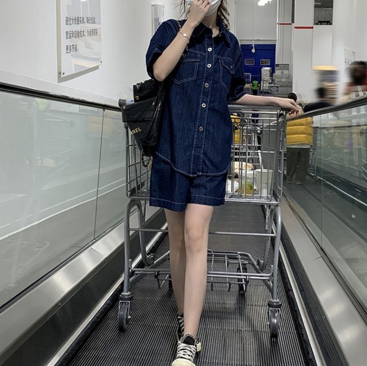 デニムセットアップ ゆったり半袖デニムセットアップ