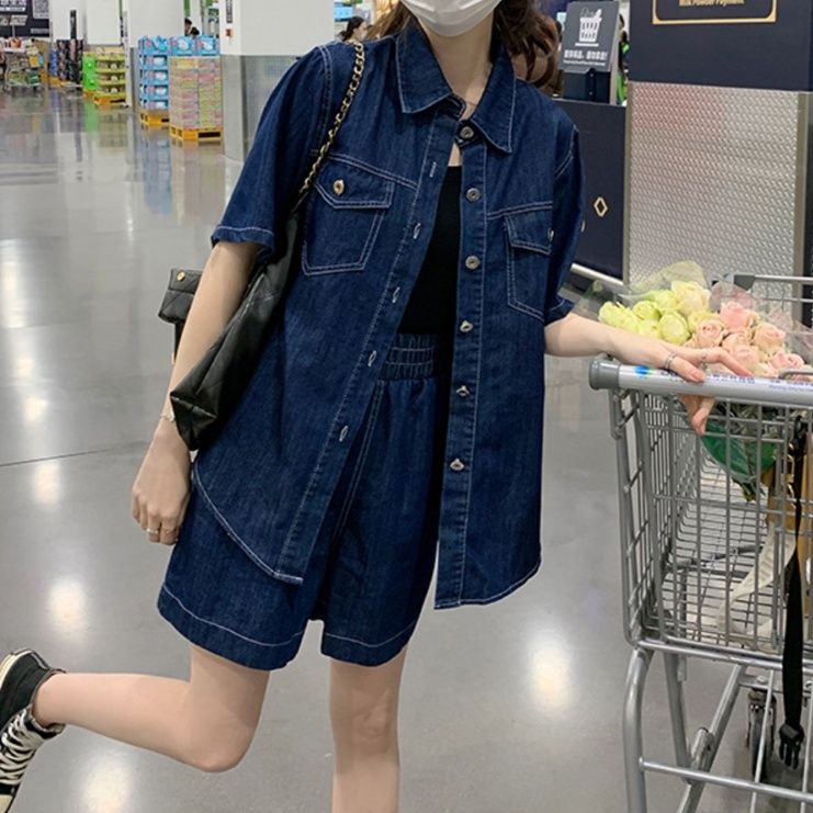 デニムセットアップ ゆったり半袖デニムセットアップ