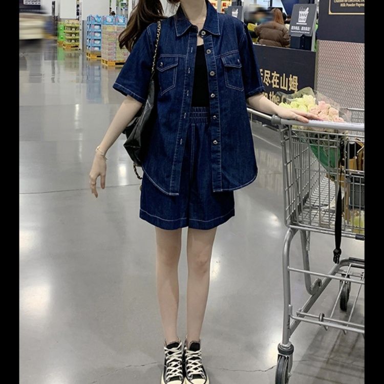 デニムセットアップ ゆったり半袖デニムセットアップ