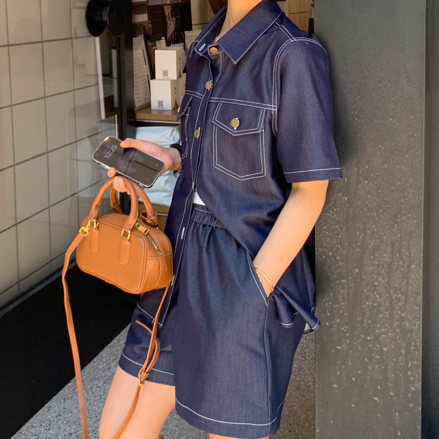 デニムセットアップ 上質ステッチ ゆったりデニムセット