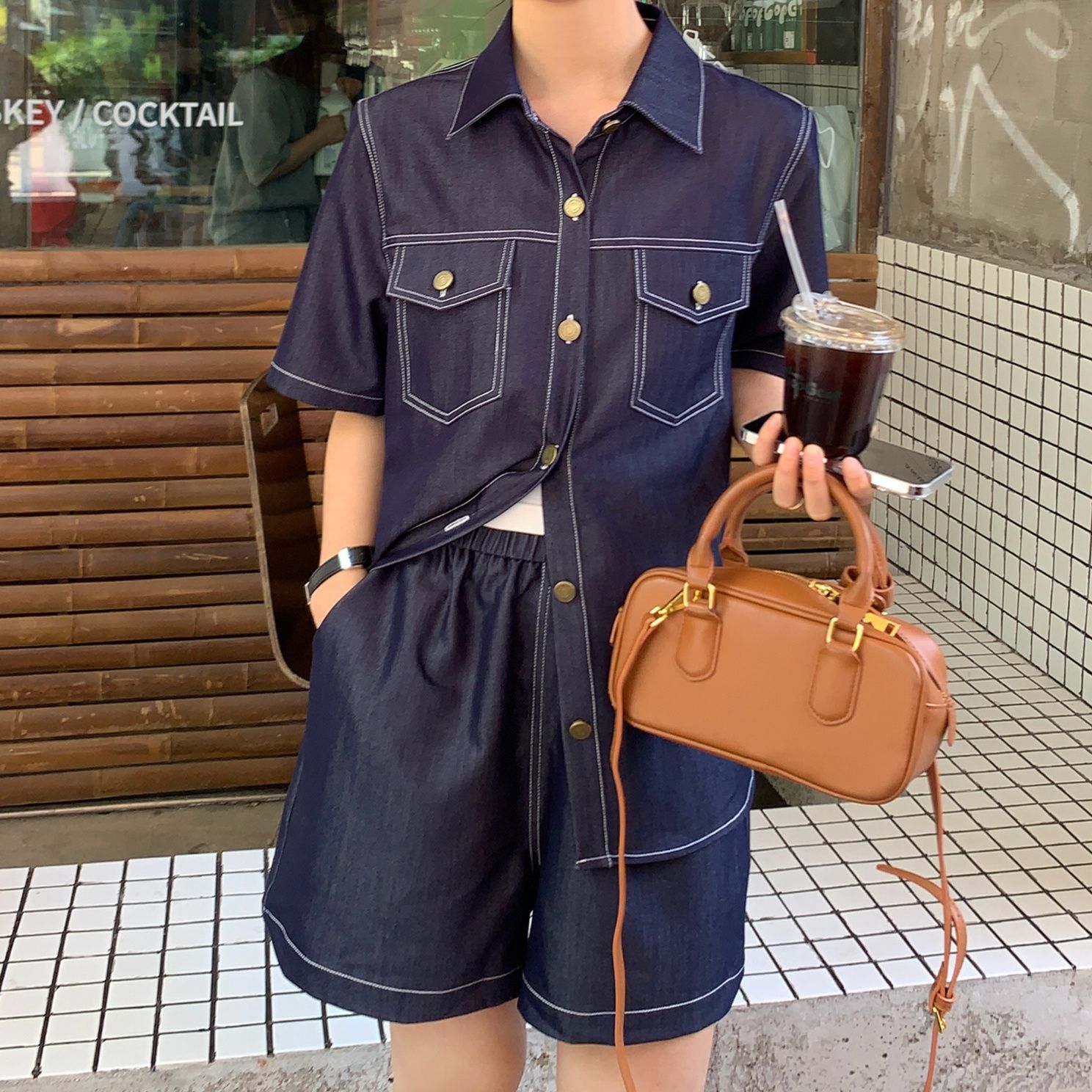 デニムセットアップ 上質ステッチ ゆったりデニムセット