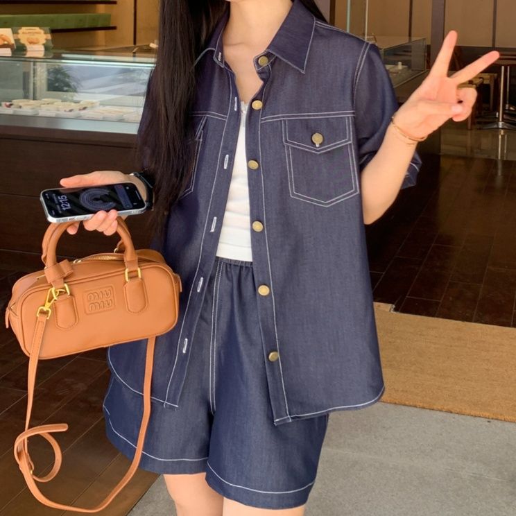 デニムセットアップ 上質ステッチ ゆったりデニムセット