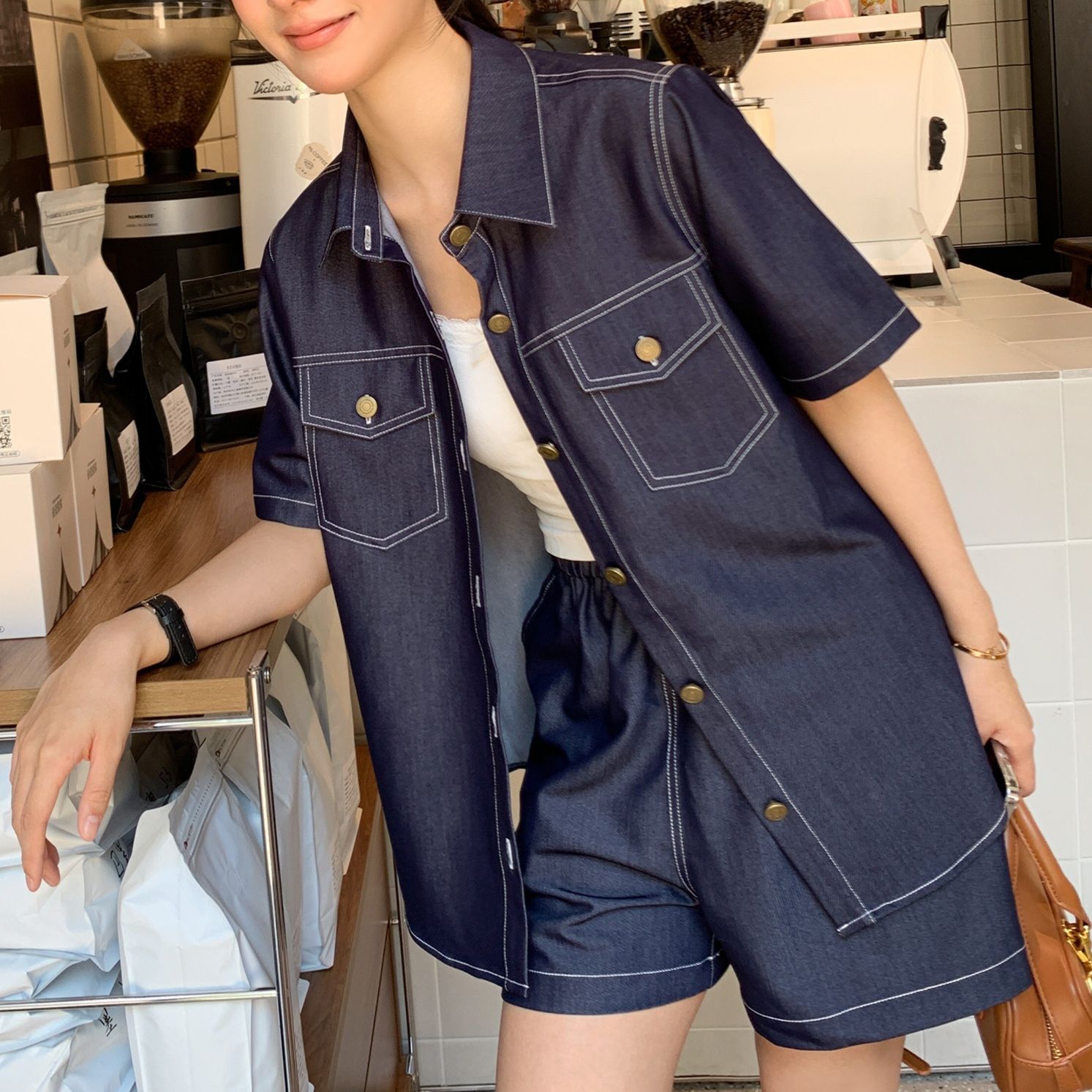 デニムセットアップ 上質ステッチ ゆったりデニムセット