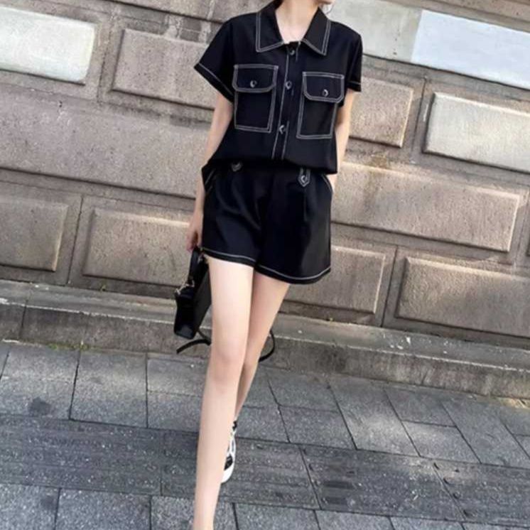 デニムセットアップ ステッチ映えるルーズシャツセット