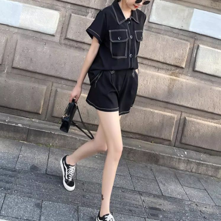 デニムセットアップ ステッチ映えるルーズシャツセット