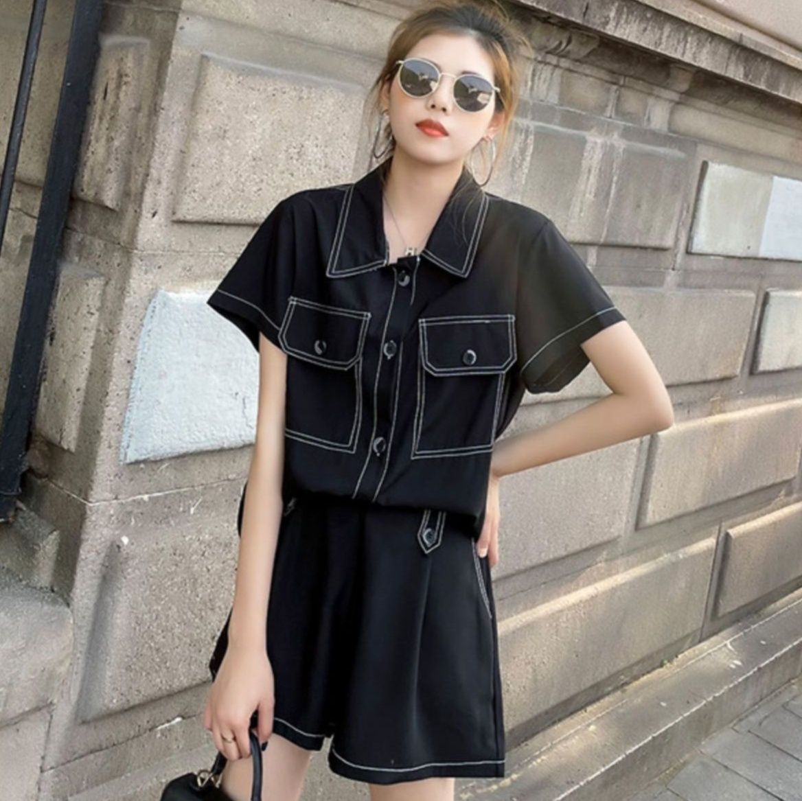 デニムセットアップ ステッチ映えるルーズシャツセット