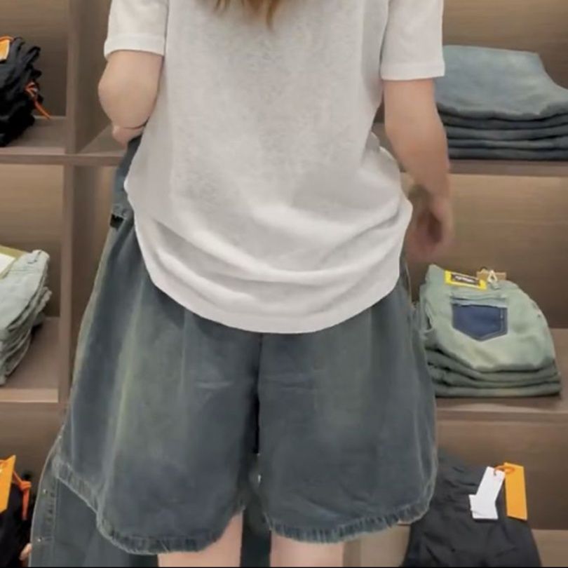 デニムセットアップ ゆったり半袖デニムシャツセット